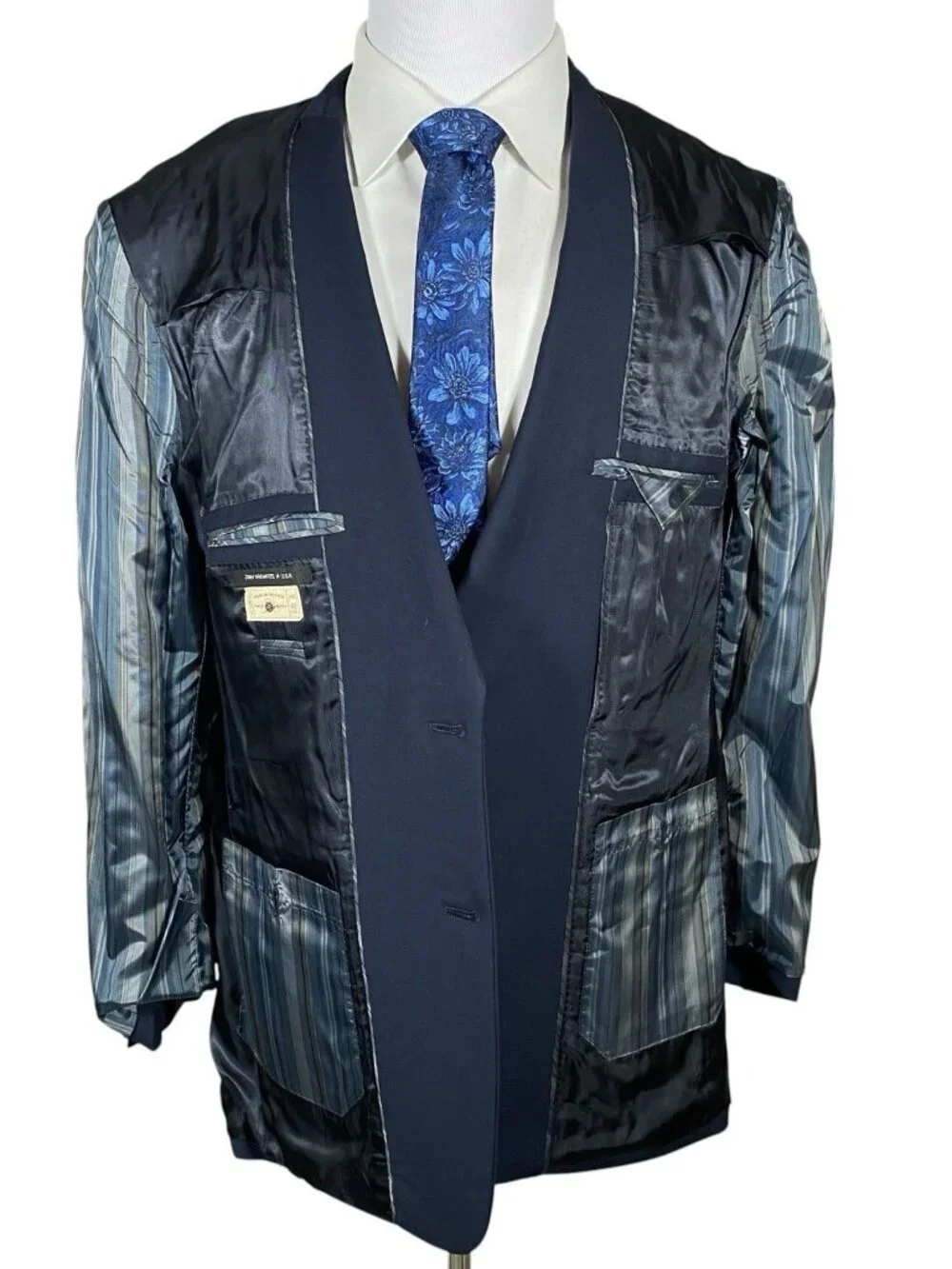 John Varvatos Explorer Travel Blazer Men 42L Single Needle Wool Navy Blue Twill